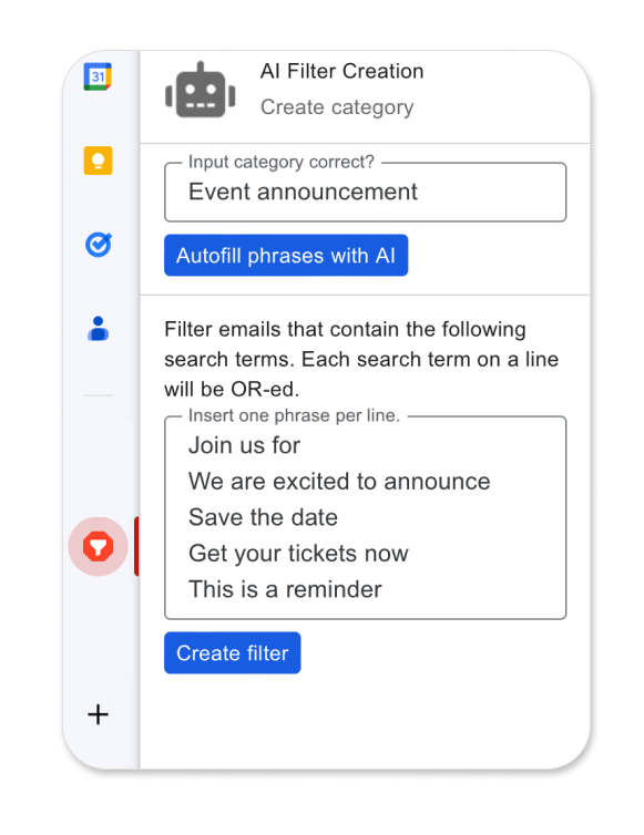 Create custom filter categories, powered by chatGPT.
